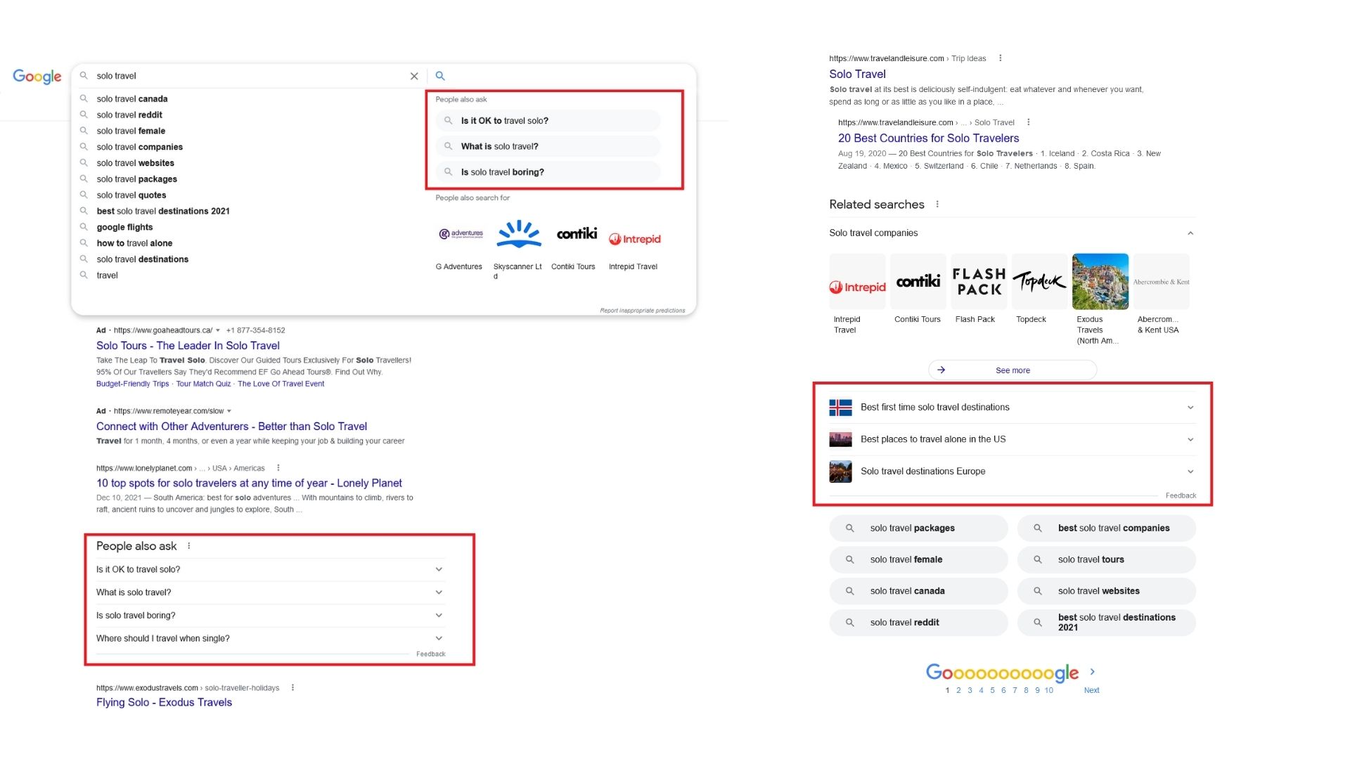 You’ll be able to find the long-tail keywords when clicking the search bar, under the “People also ask” section, and at the bottom of the SERPs.