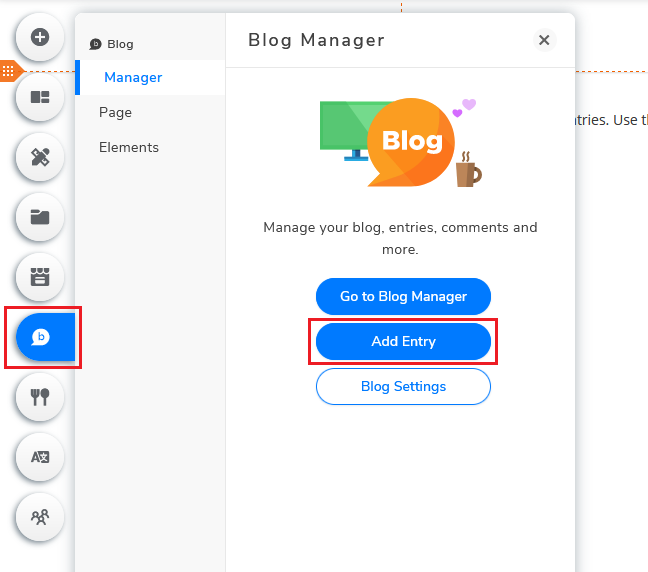Click Add Entry to create a new blog post