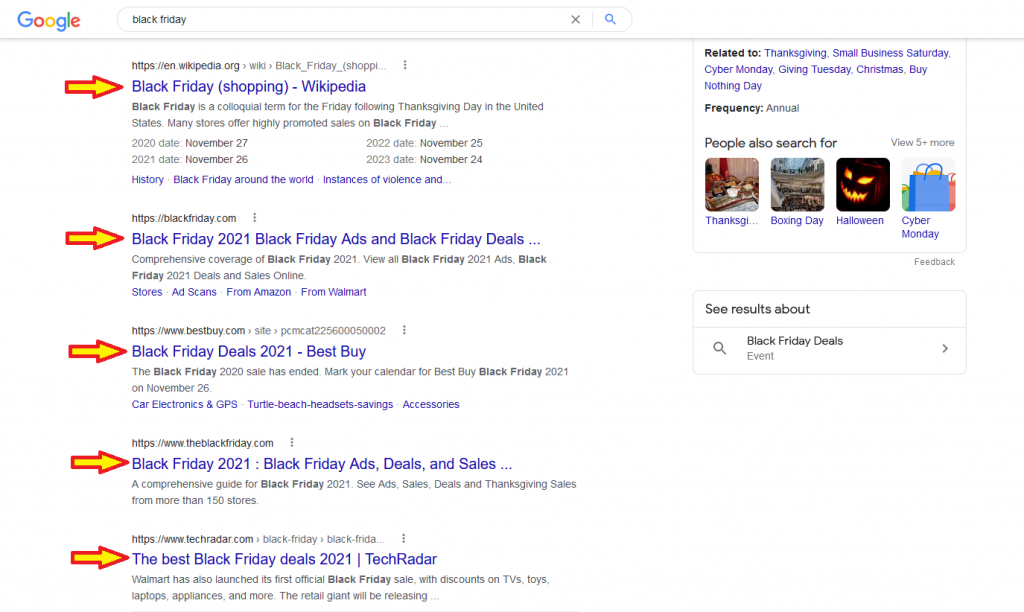 Title Tags are the blue hyperlinks shown on Google (right below the URL)