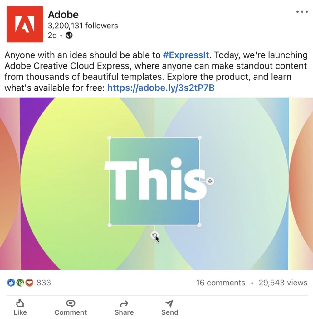 Adobe’s social media post - LinkedIn