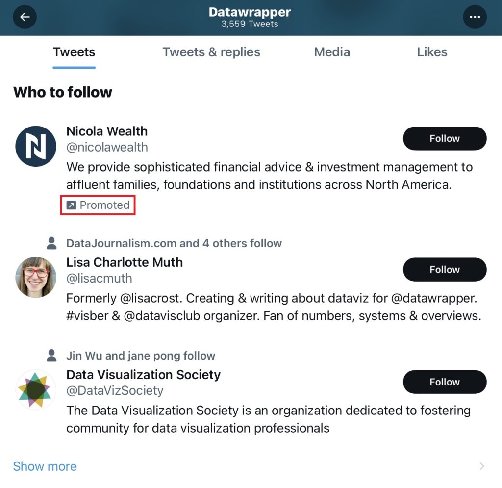 Example of Promoted Accounts on Twitter